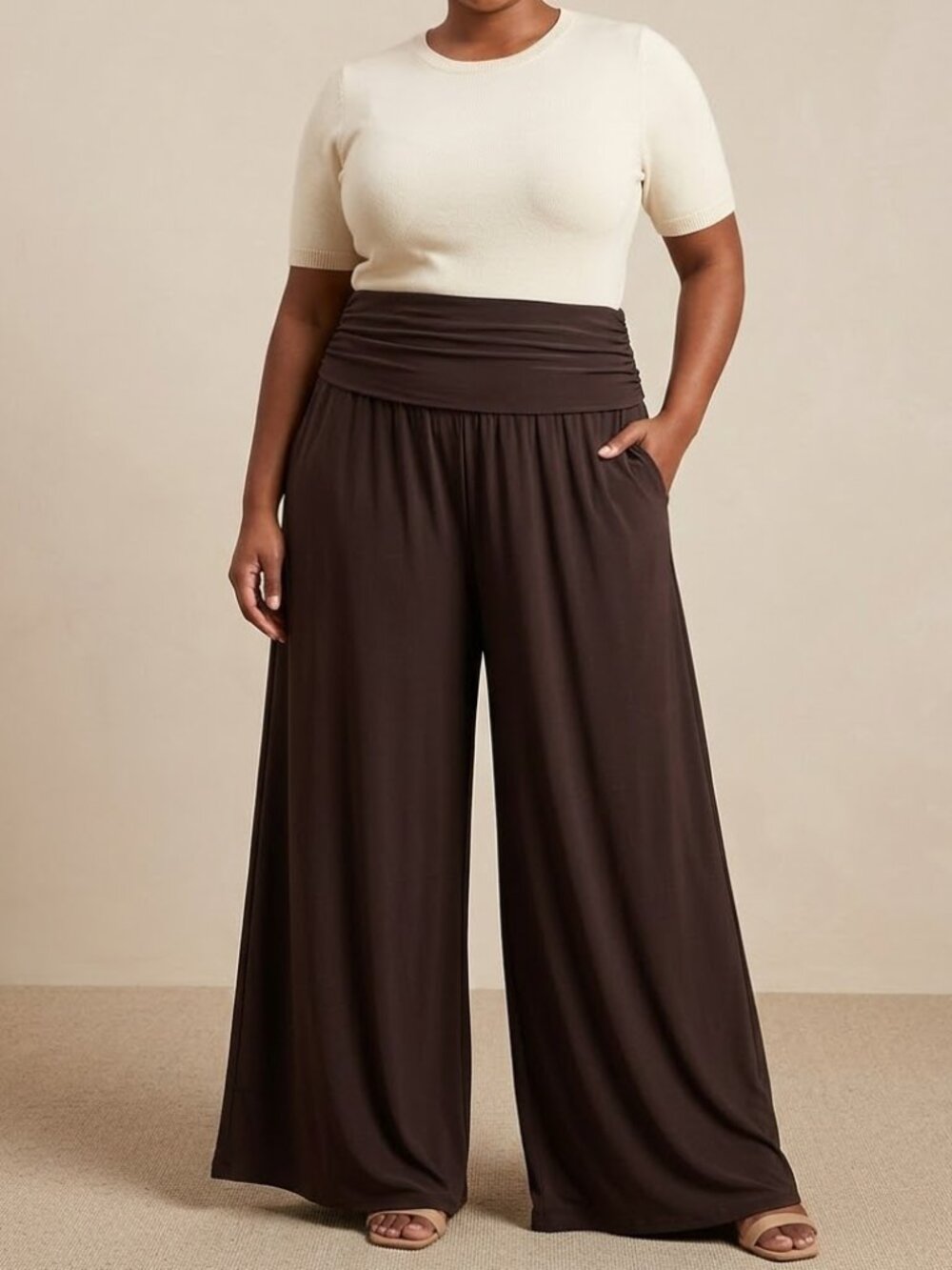 NWT SWAK Sealed With A Kiss Wide Leg Palazzo Brown Pants Plus Size 5X USA Boho